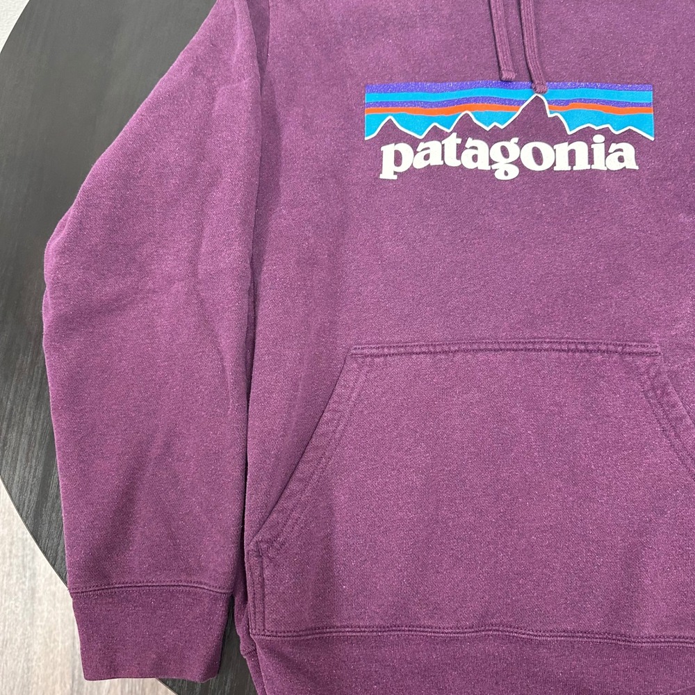 Patagonia Logo Hoodie Pullover Sweatshirt Purple Heathered Sz M Kangaroo Pocket - Picture 6 of 12
